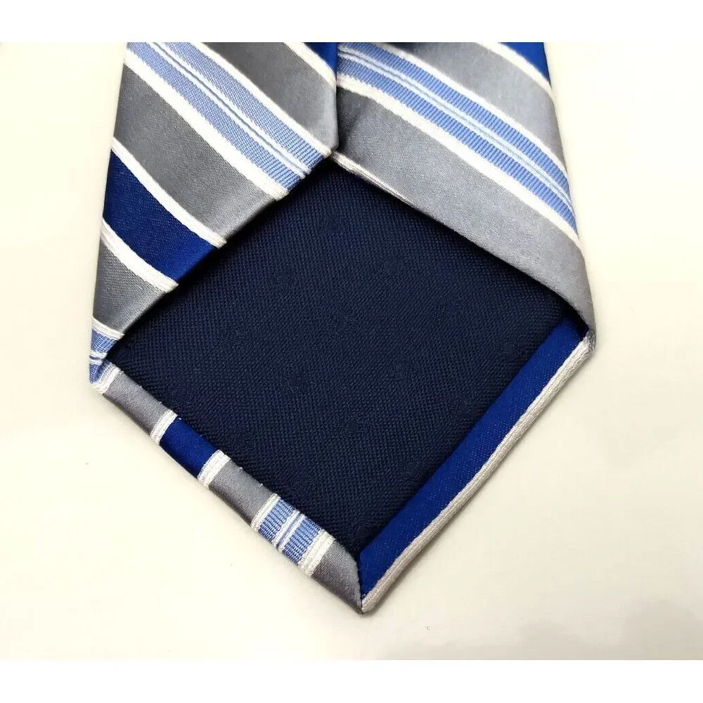 CLUB‎ ROOM 100% Silk Tie Estate Neckwear Seven Stripe Blue White Silver NWT
